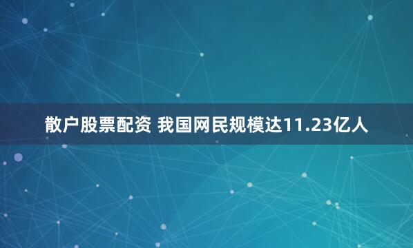 散户股票配资 我国网民规模达11.23亿人