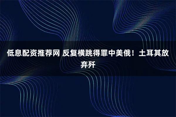 低息配资推荐网 反复横跳得罪中美俄！土耳其放弃歼